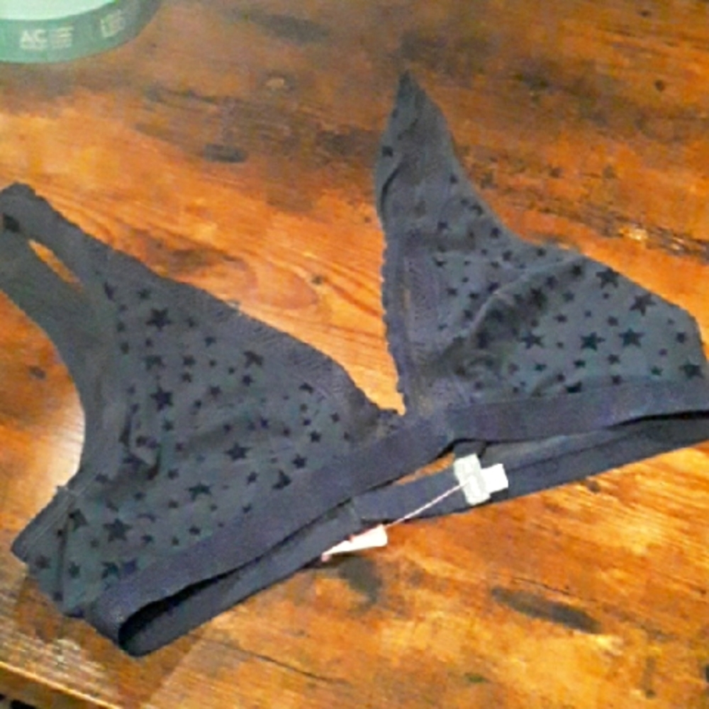NWOT Aerie Small Navy With Black Stars Unpadded Feminine  Bra